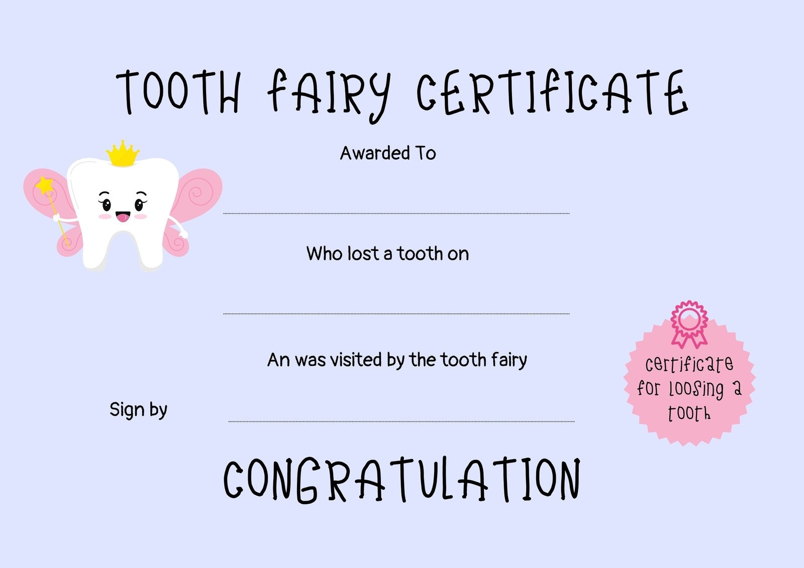 Printable Tooth Fairy Certificates