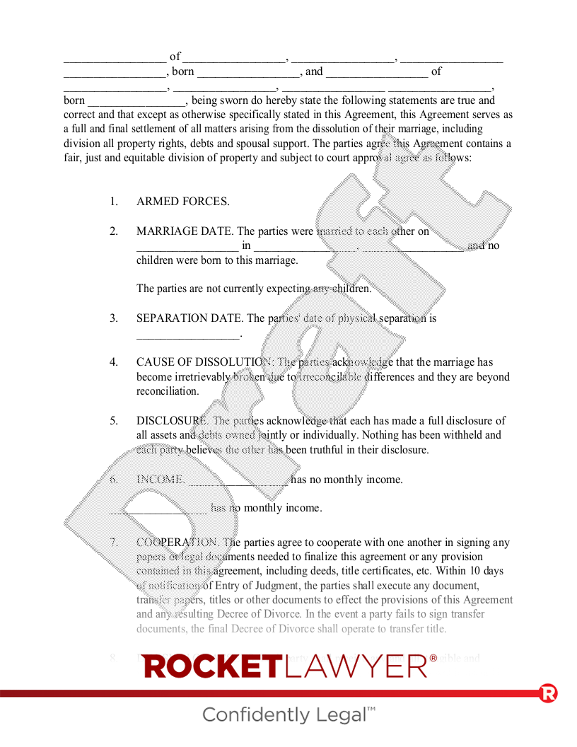 Printable Divorce Agreement Template