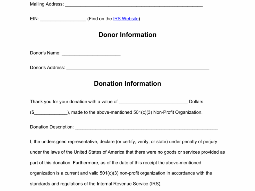 Free Donation Receipt Template 501 c 3 PDF Word EForms