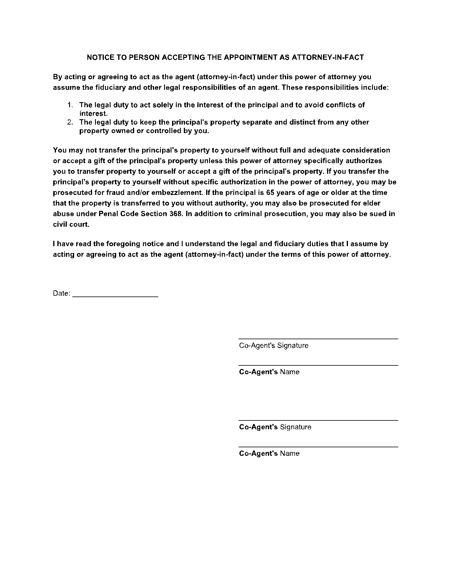 Free Printable Poa Form With No Obligations
