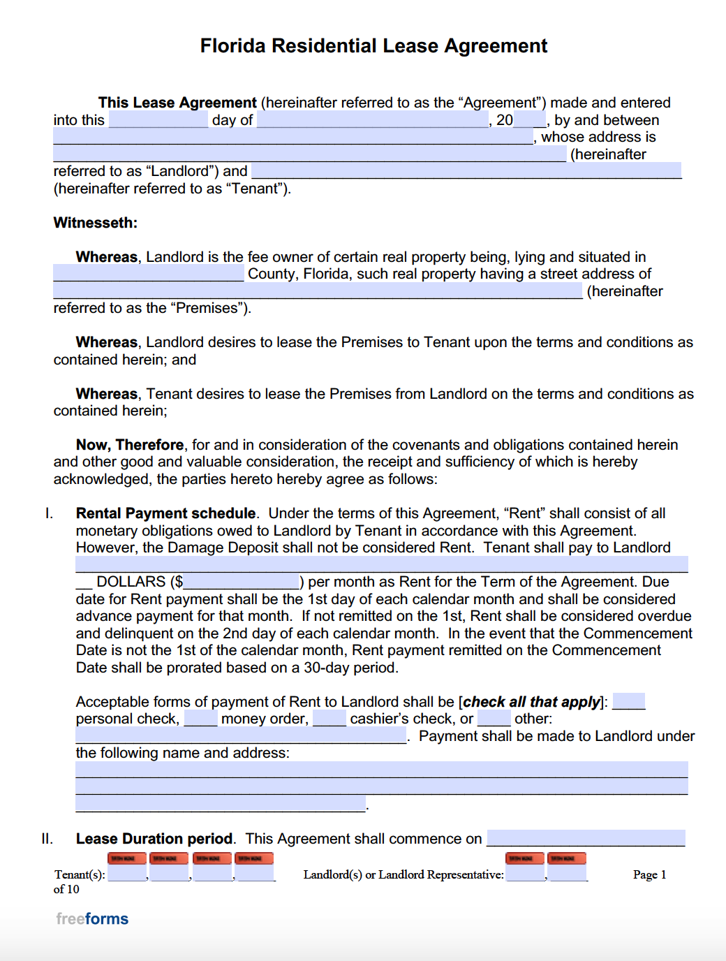 Printable Rental Application Form Florida