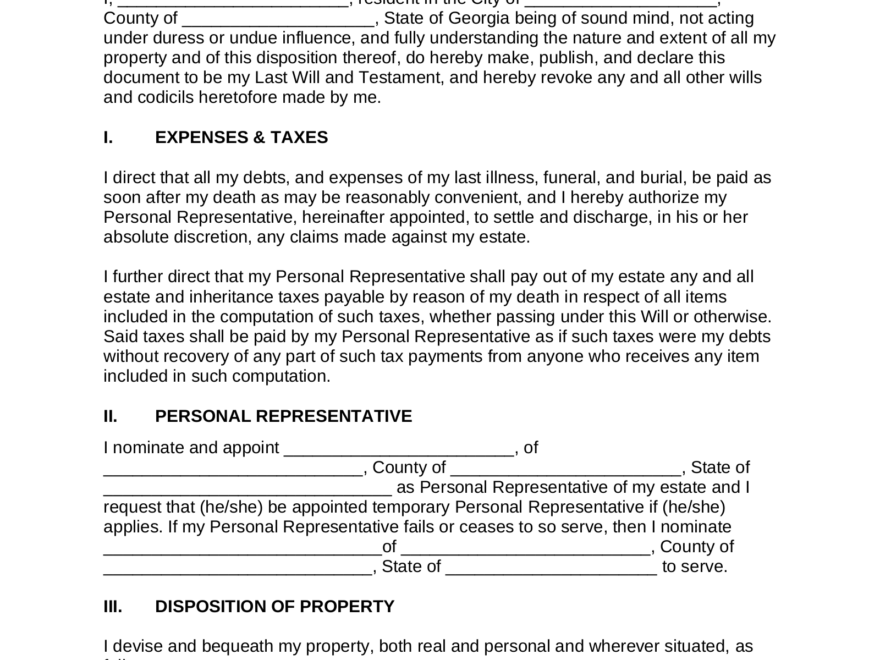 Free Georgia Last Will And Testament Template PDF Word EForms