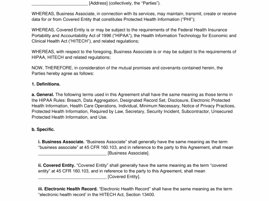 Free HIPAA Business Associate Agreement Template PDF Word
