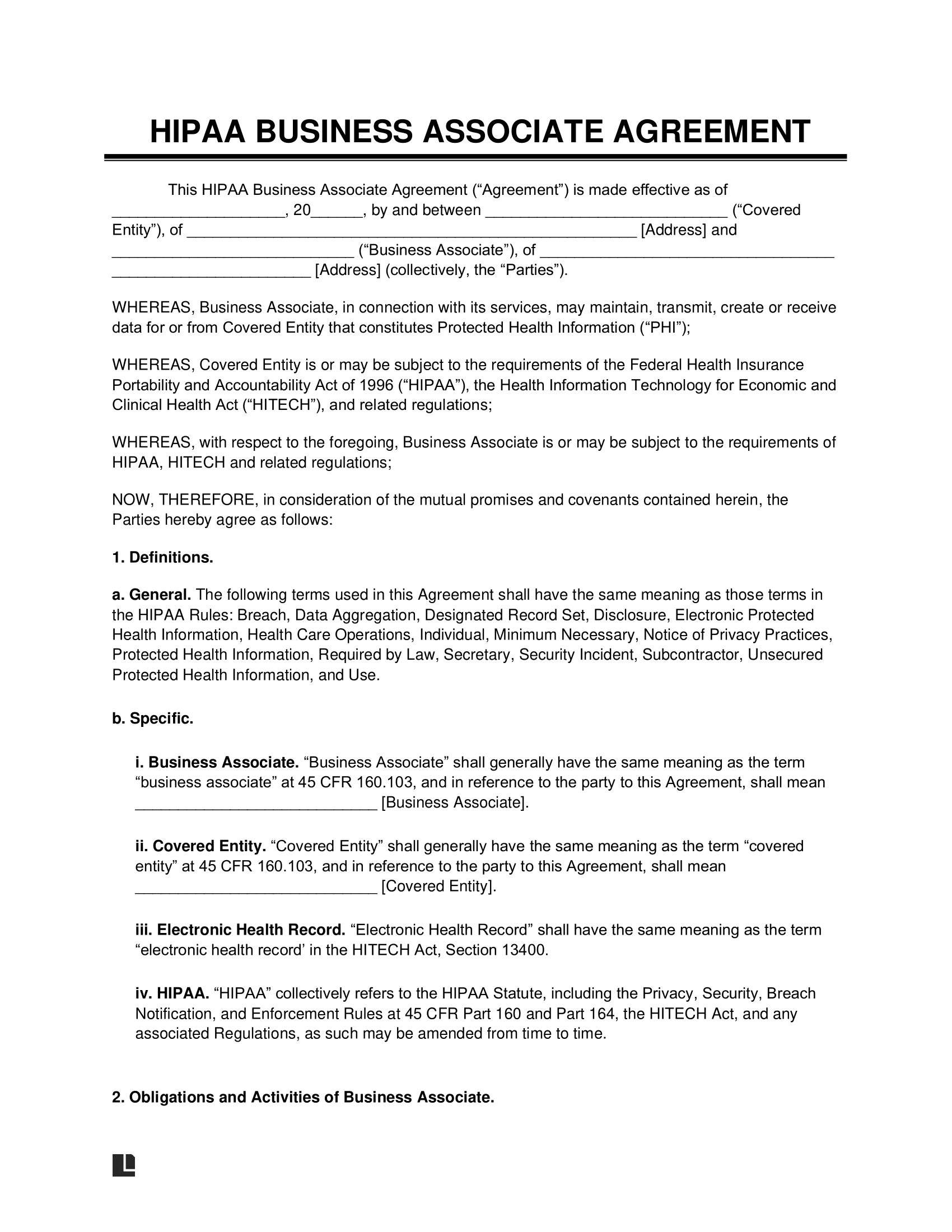 Free HIPAA Business Associate Agreement Template PDF Word