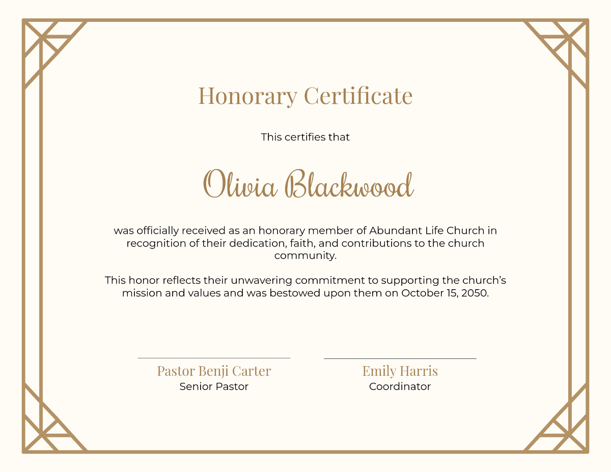Free Honorary Church Member Certificate Template To Edit Online