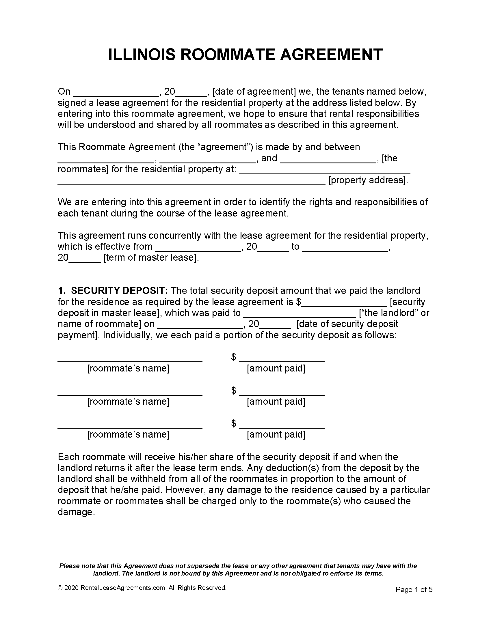 Free And Printable Illinois Lease Agreement