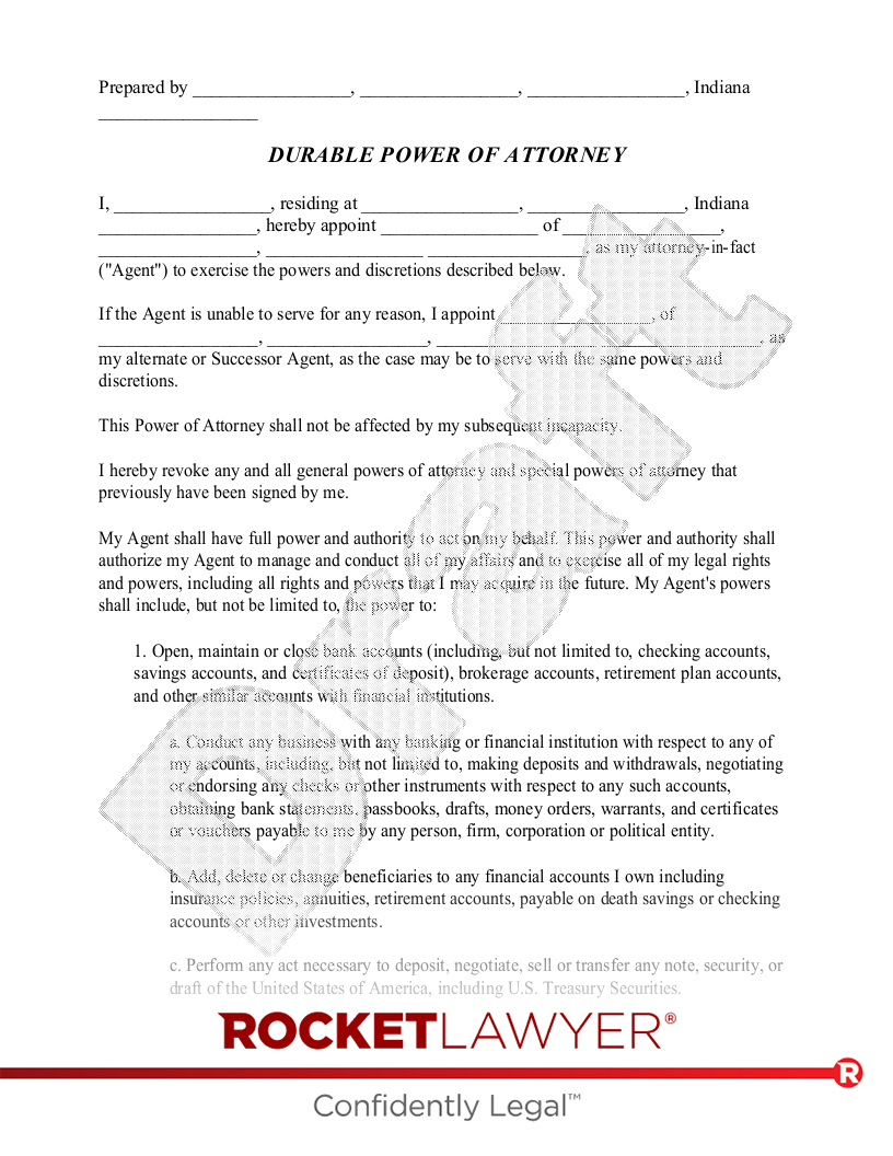 Free Indiana Power Of Attorney Make Download Rocket Lawyer