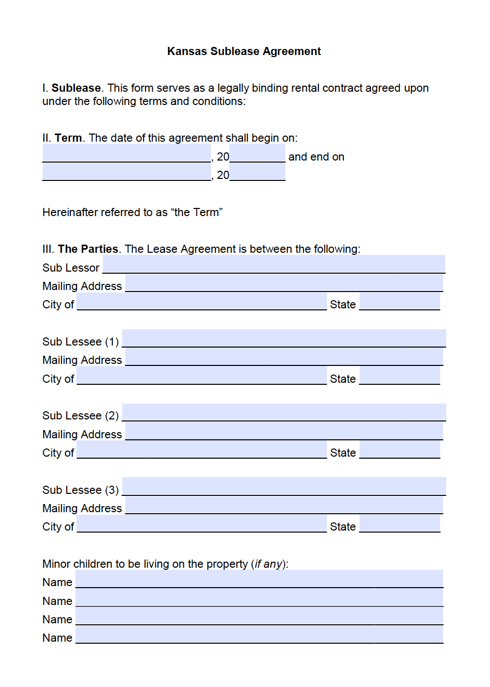 Kansas Rental Agreement Printable