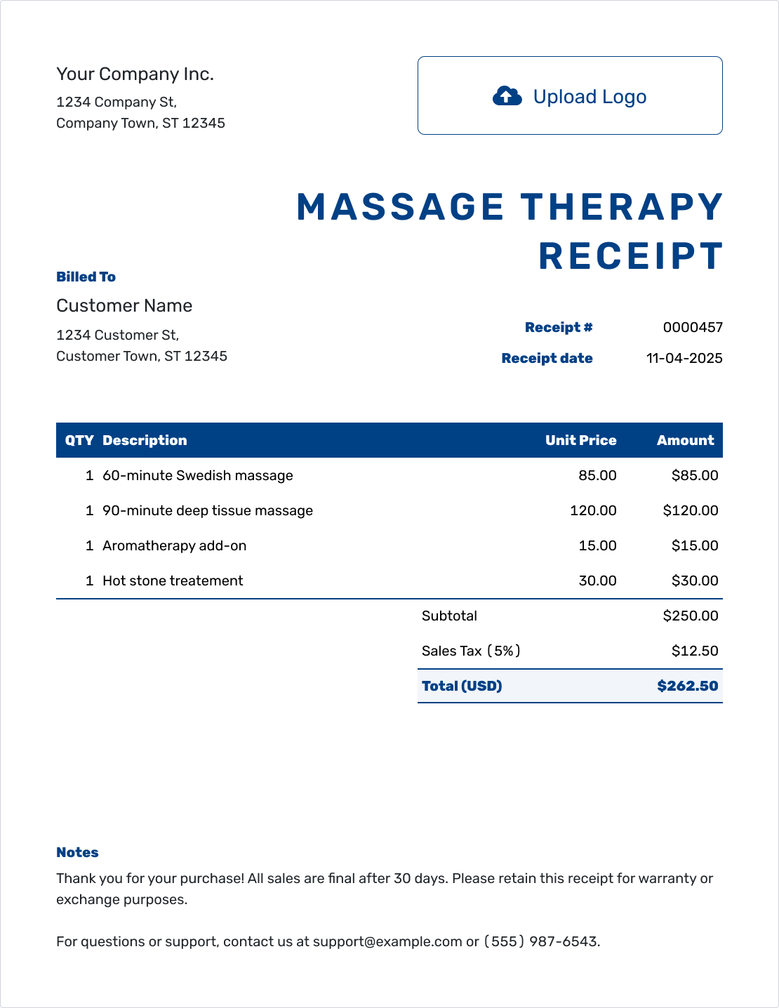 Free Massage Therapy Receipt Template Docelf