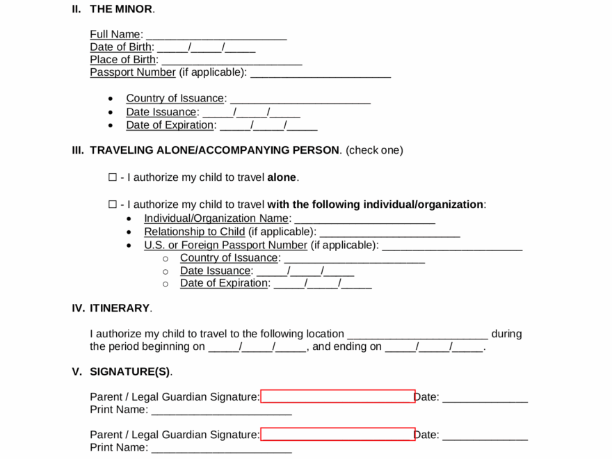 Free Minor Child Travel Consent Form PDF Word EForms