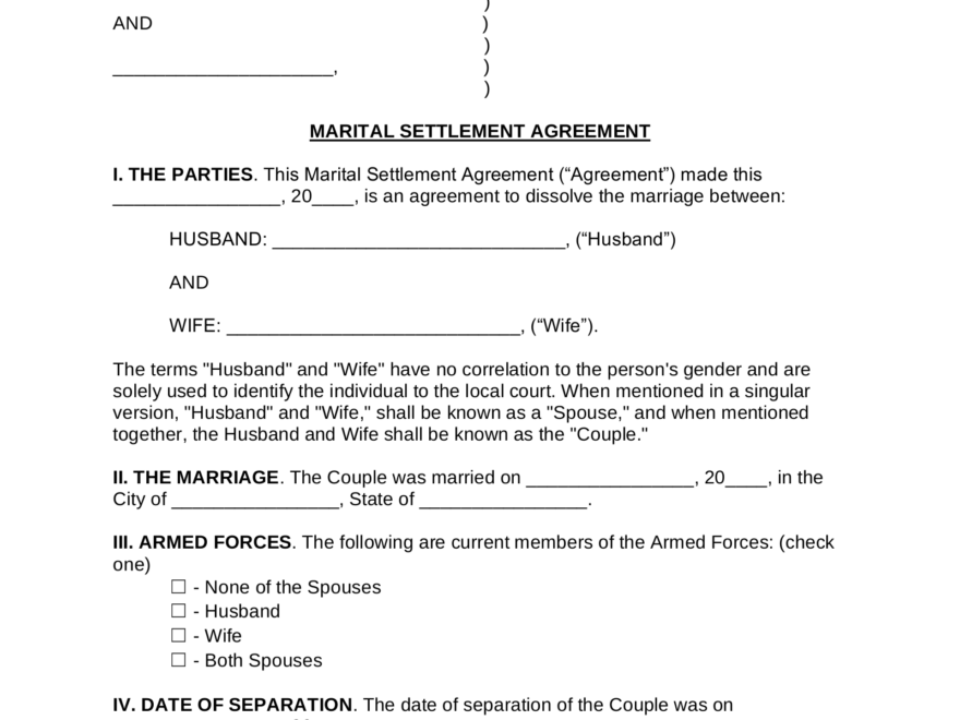 Free Mississippi Marital Settlement Divorce Agreement PDF Word EForms