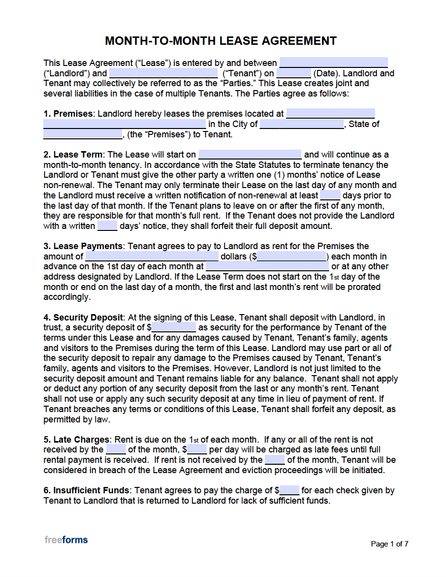 Month To Month Free Printable Basic Rental Agreement