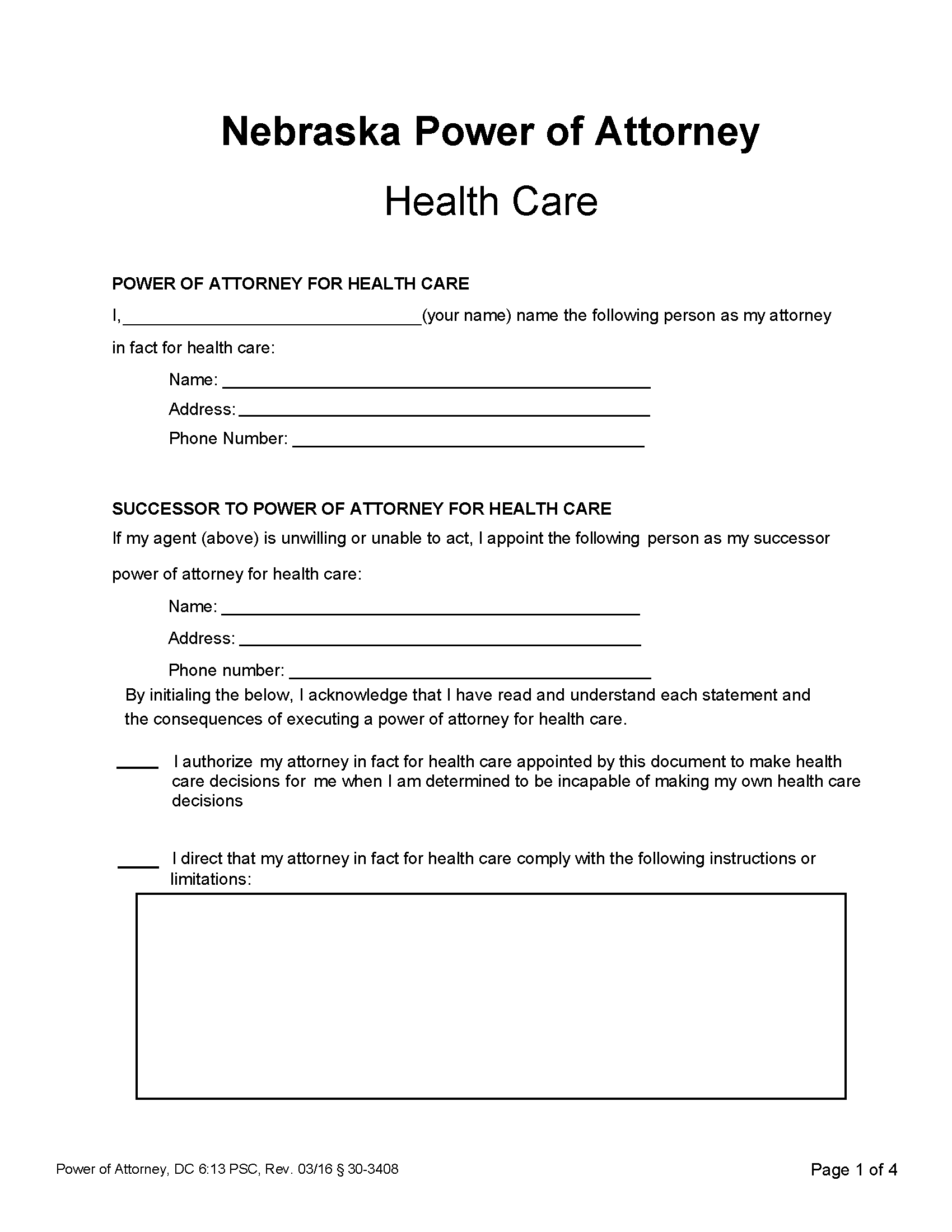 Printable Total Power Of Attorney Form Nebraska