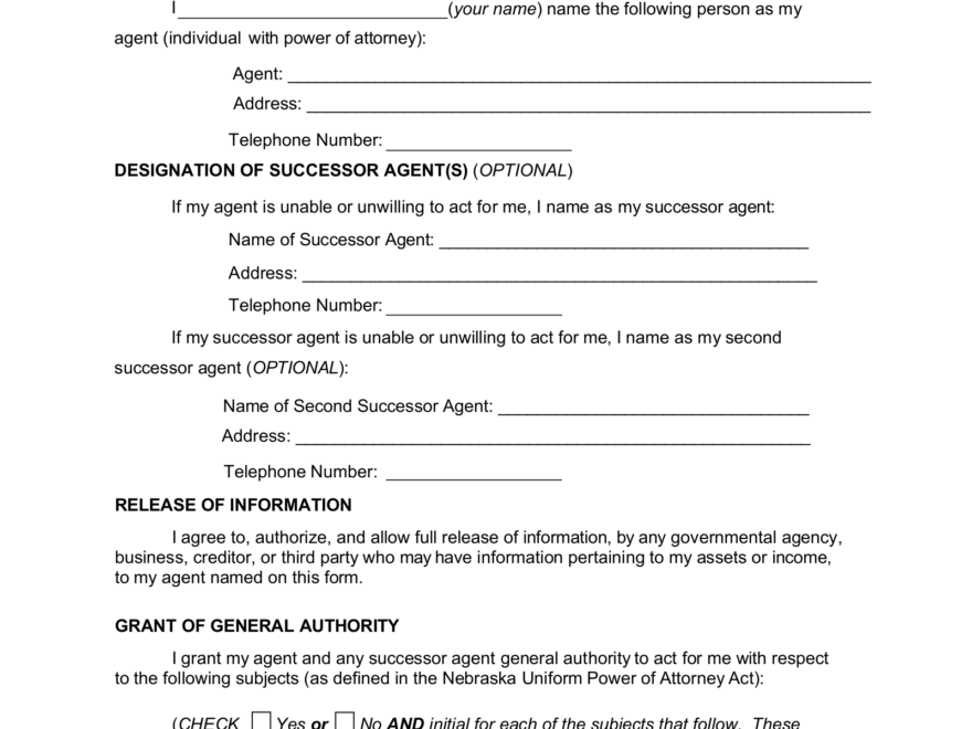 Free Nebraska Power Of Attorney Forms 10 Types PDF EForms