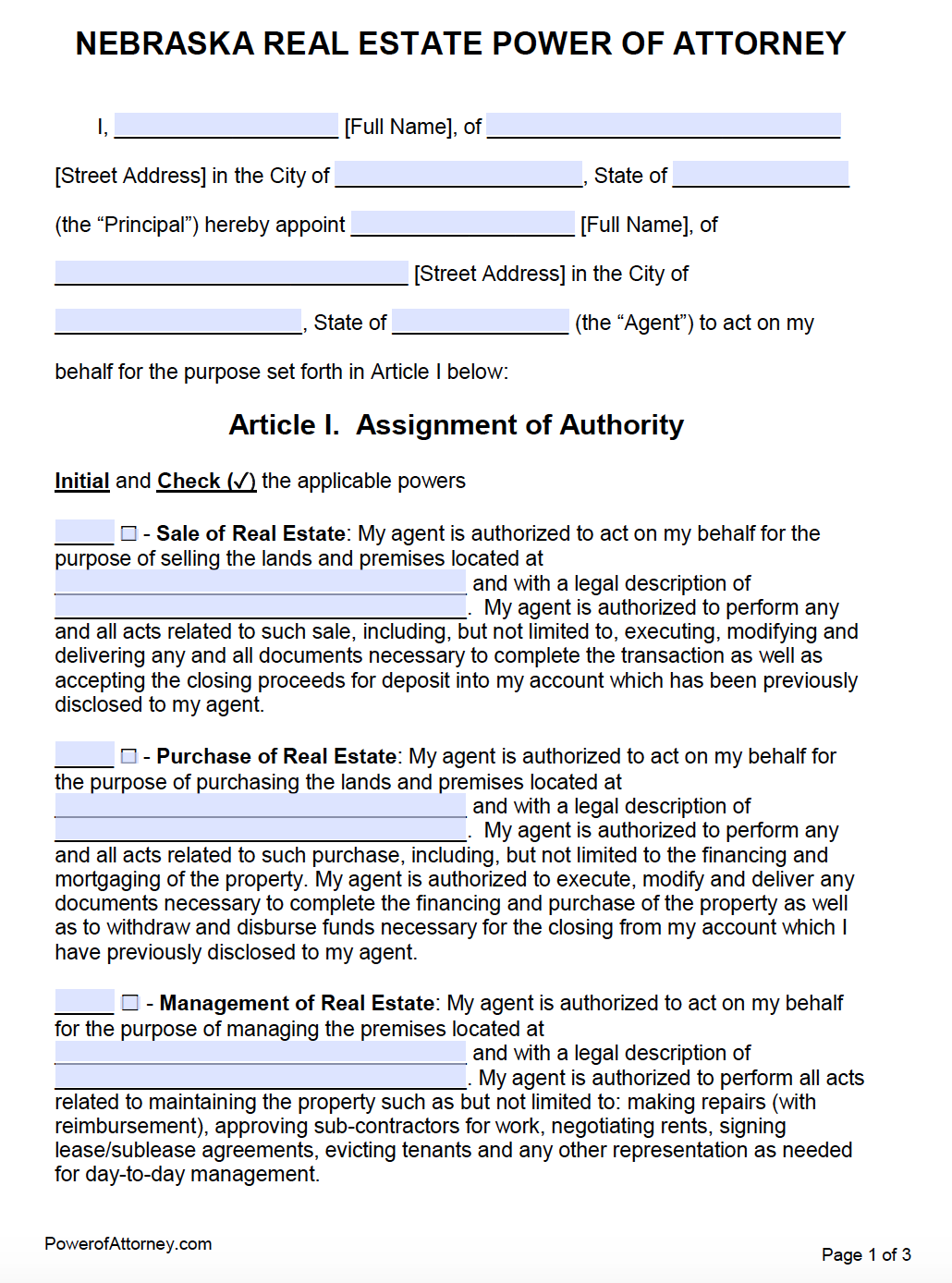 Free Nebraska Power Of Attorney Forms PDF Templates