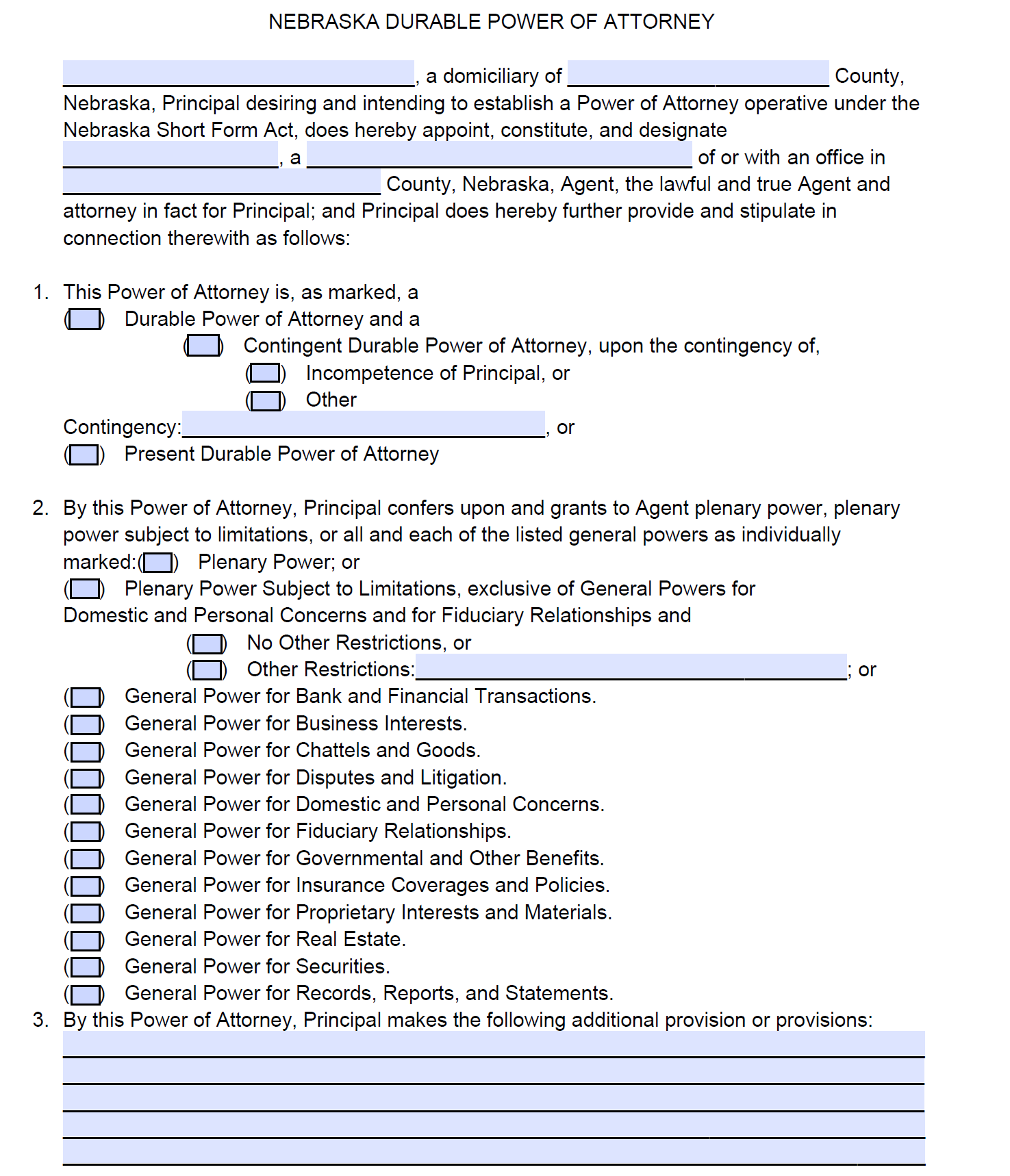 Free Nebraska Power Of Attorney Forms PDF Templates