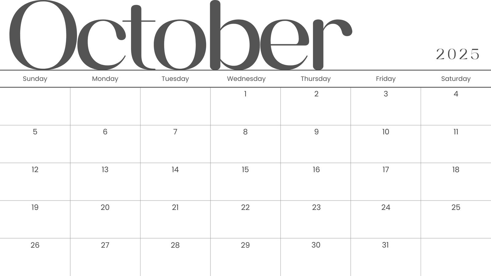 October 2025 Free Printable Calendar