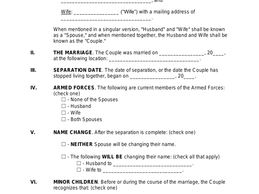 Free Ohio Separation Agreement Template PDF Word EForms