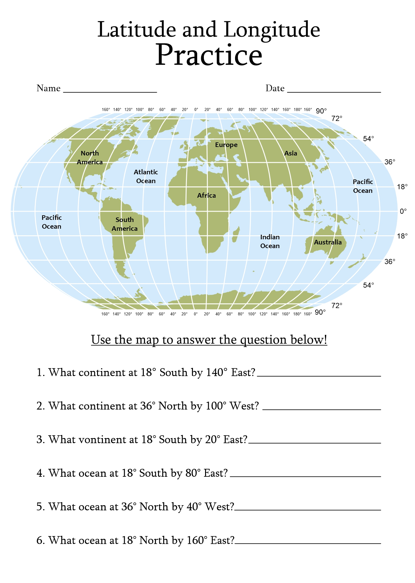 Free Printable Longitude And Latitude Worksheets