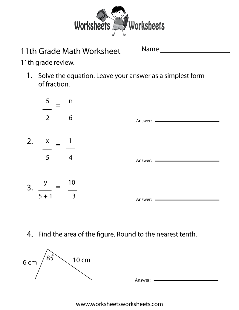 Free Printable 11th Grade Math Review Worksheet