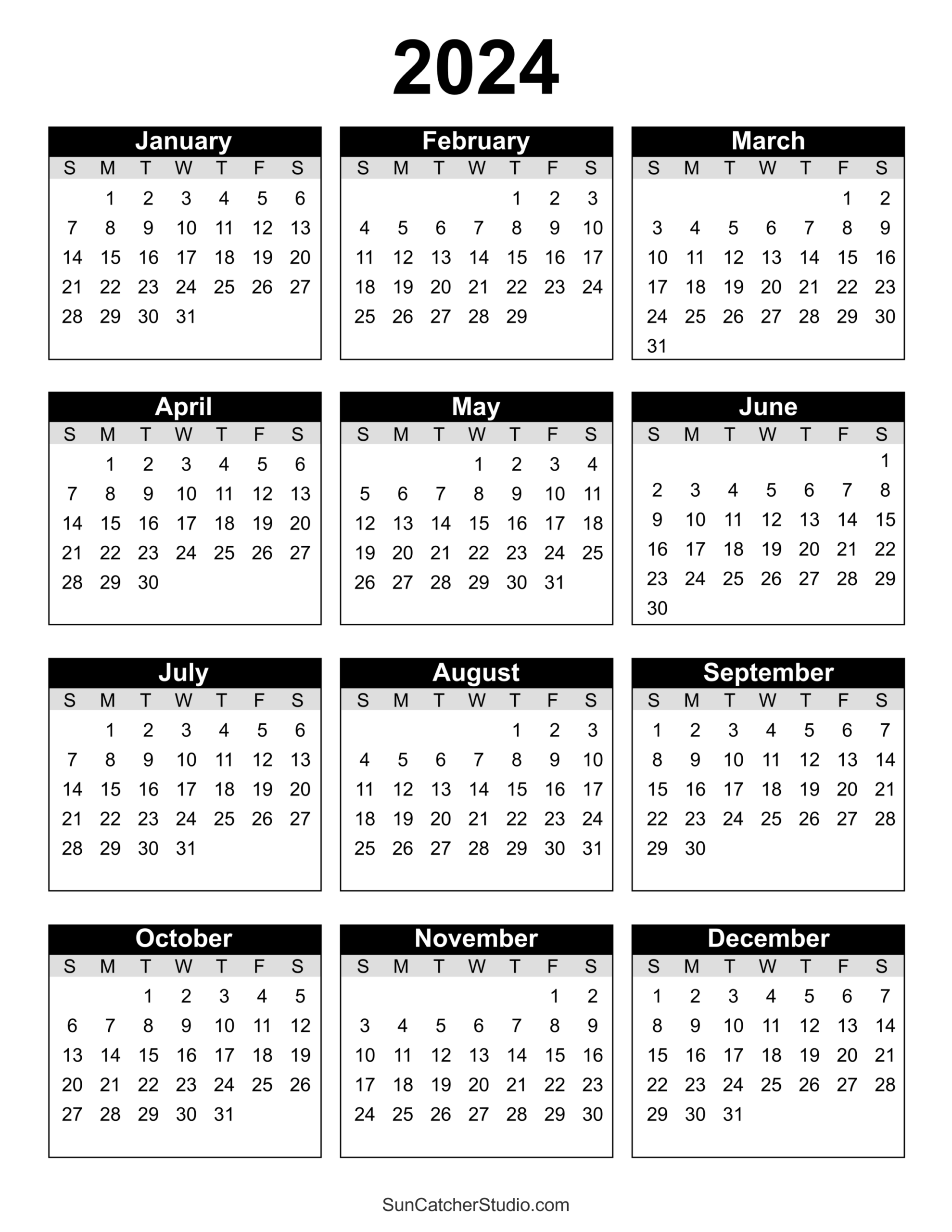 Free 12 Month Printable Calendar