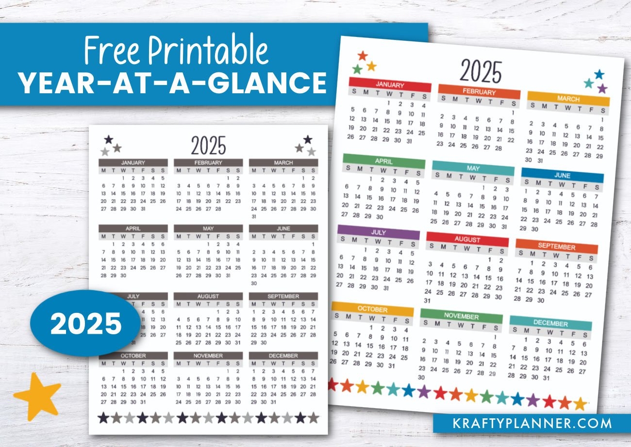 2025 Free Printable Full Year Calendars