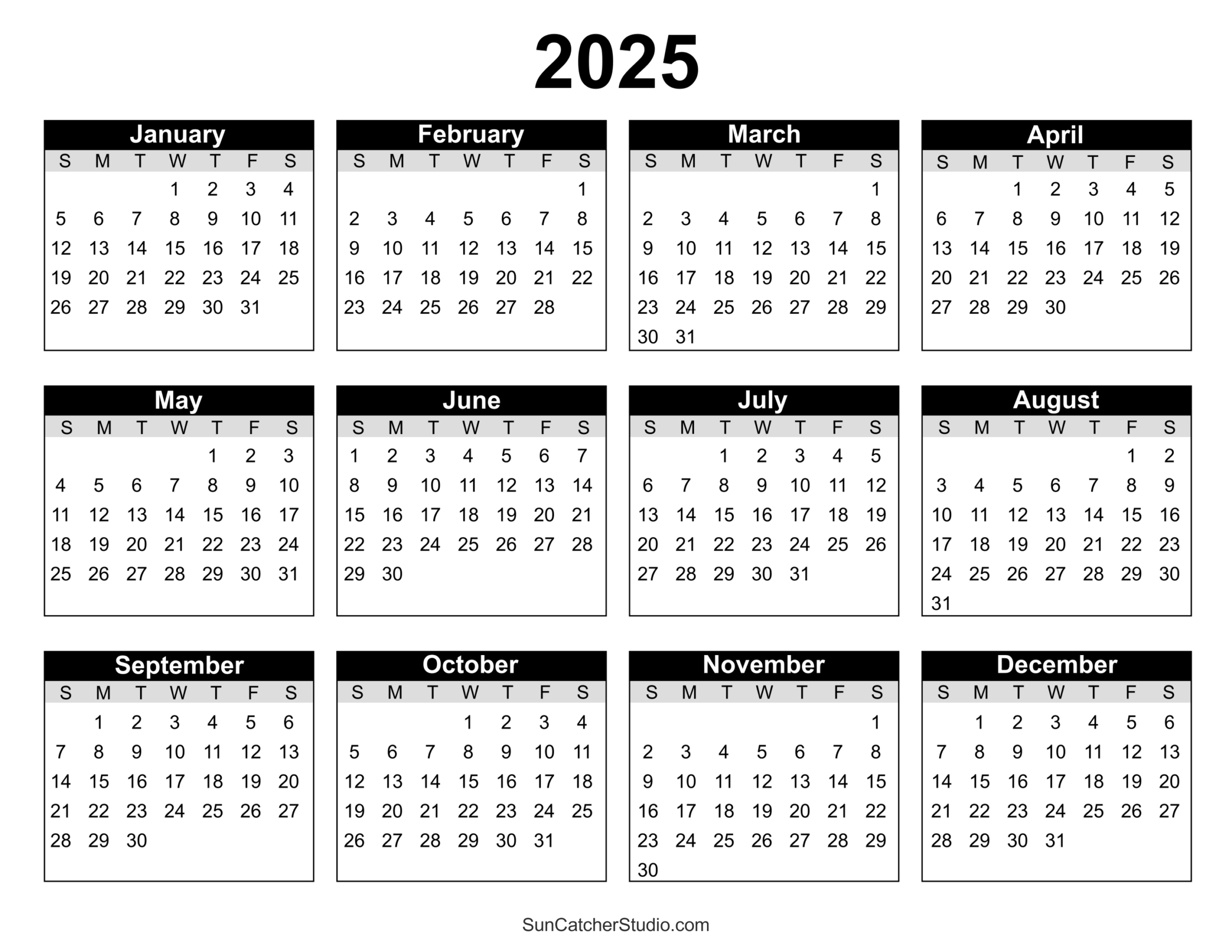Free Printable Landscape 2025 Calendar With Notes