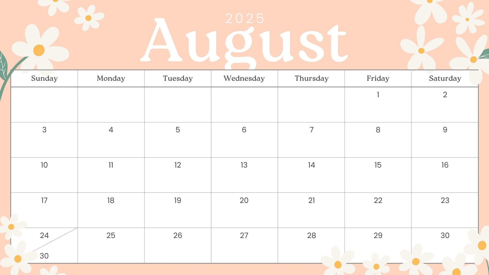August 2025 Weekly Calendar Printable