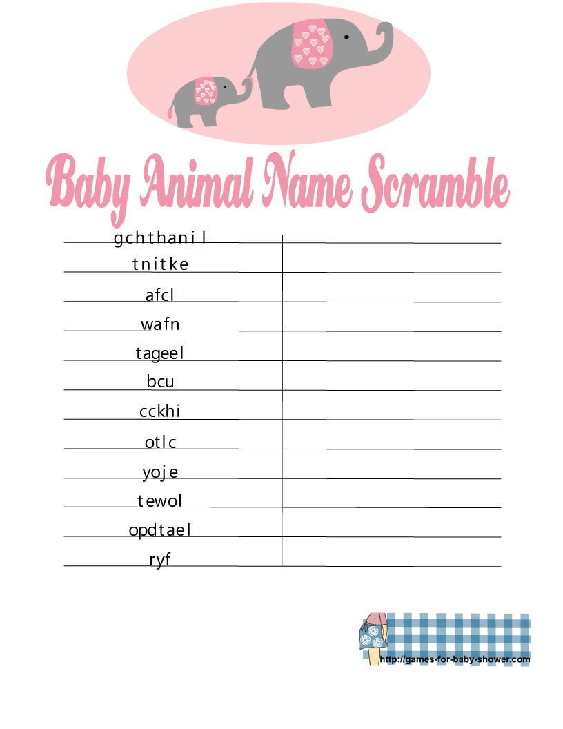 Free Printable Baby Animal Name Scramble Puzzle