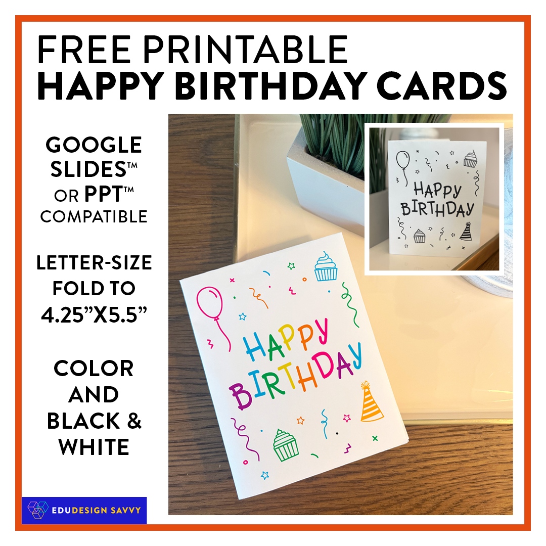 Free Printable Birthday Card Template Instant Download Color B W Made By Teachers