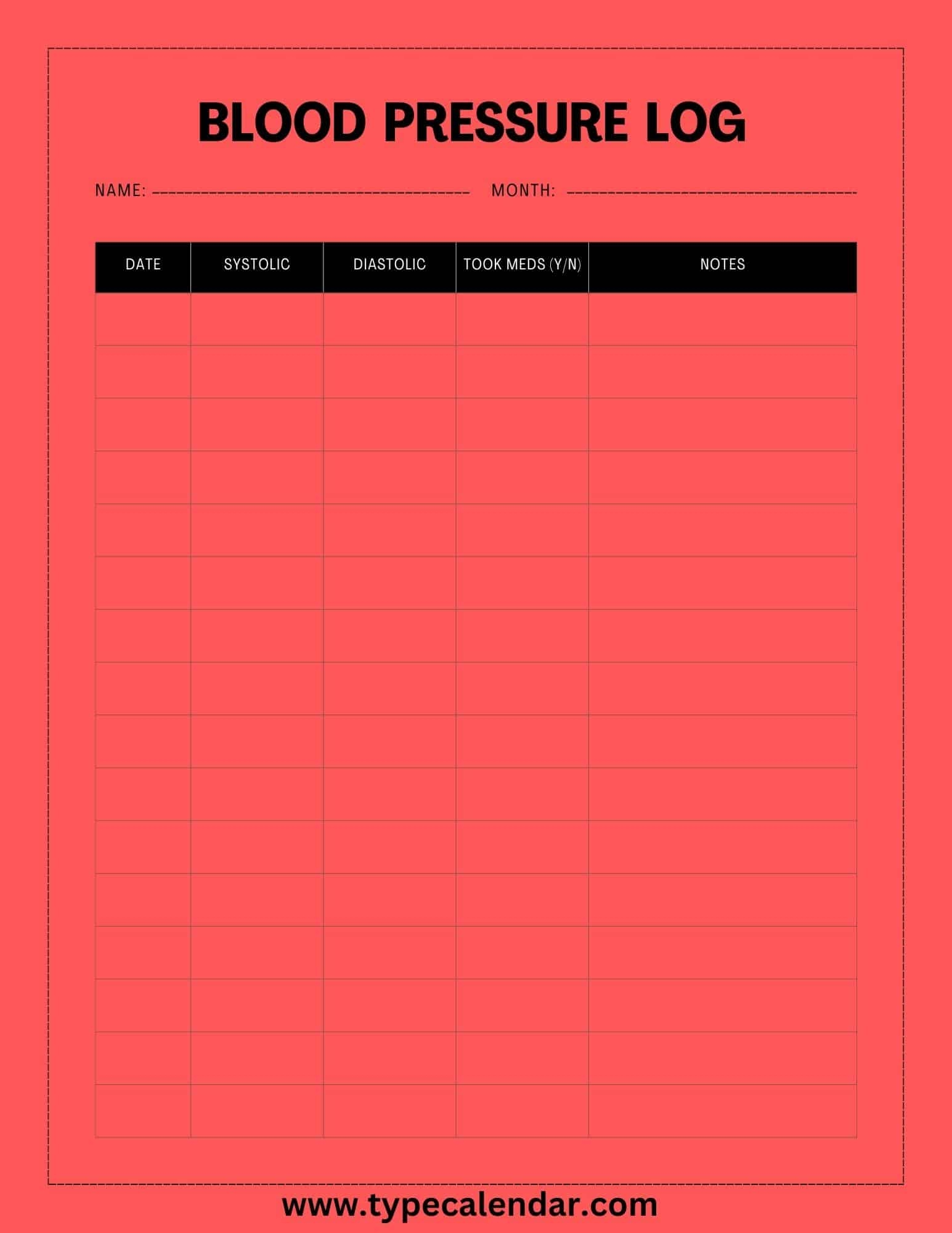 Printable Blank Form For Recording Blood Pressures