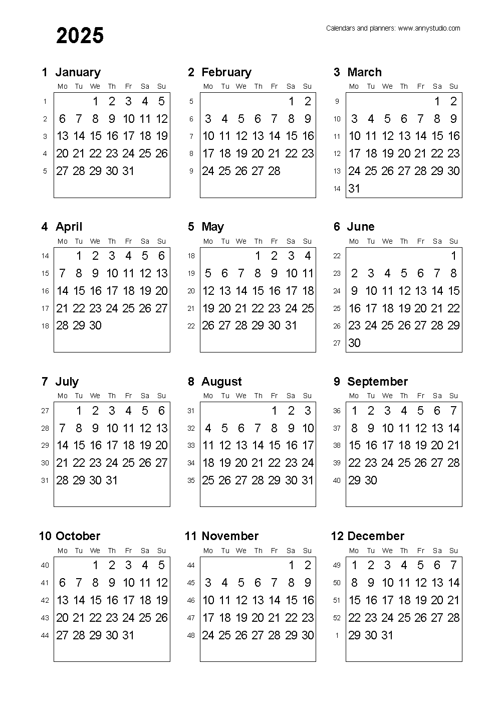 No Download Printable Calendar Pages 2025 No Download