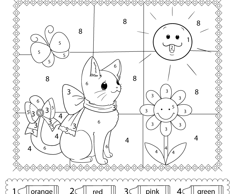Free Printable Cat Color By Number Worksheet