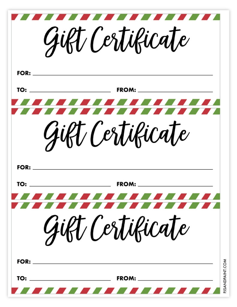 Printable Gift Certificates 3 To A Page