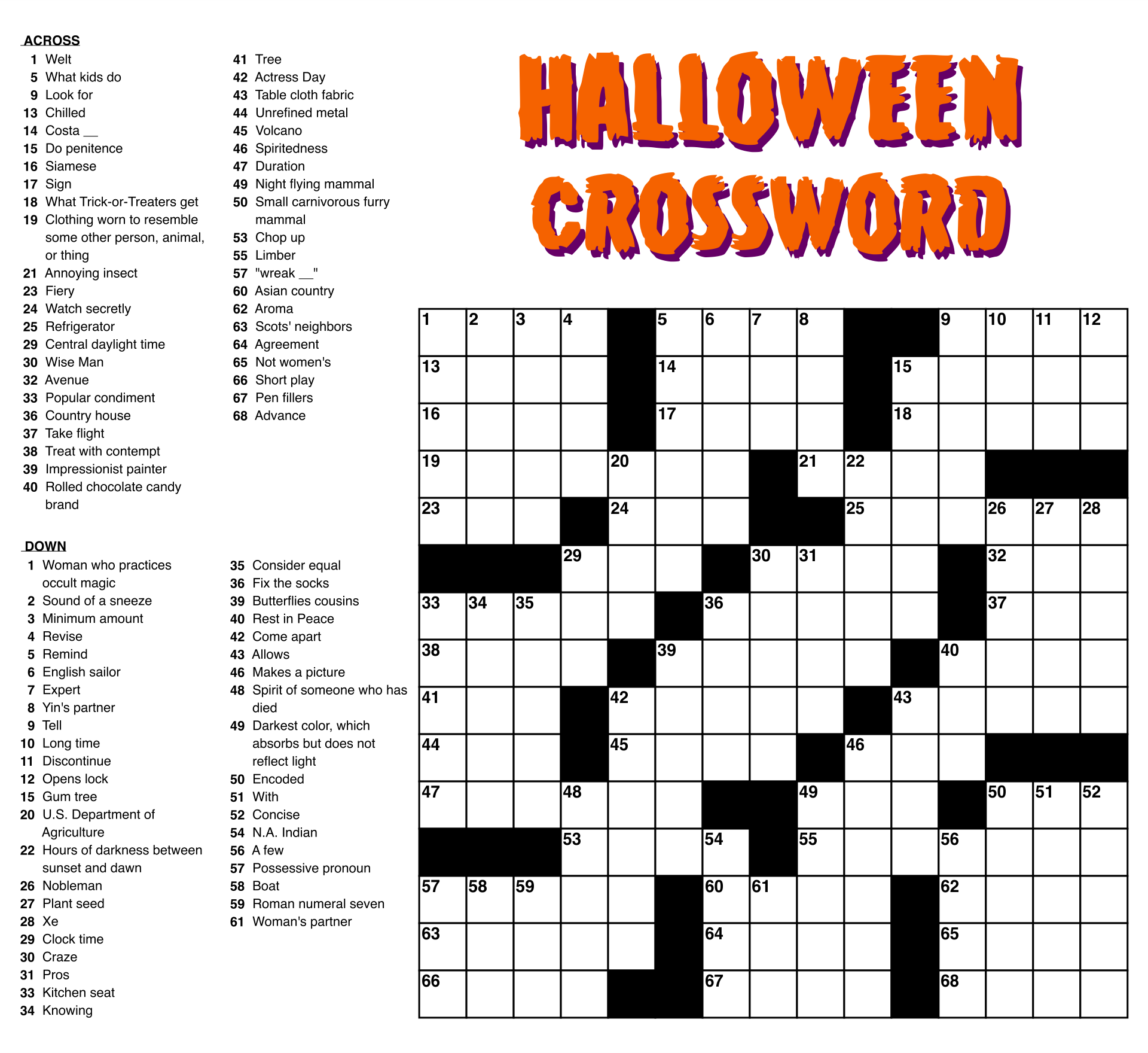 Easy To Medium Difficulty Printable Crossword Puzzles
