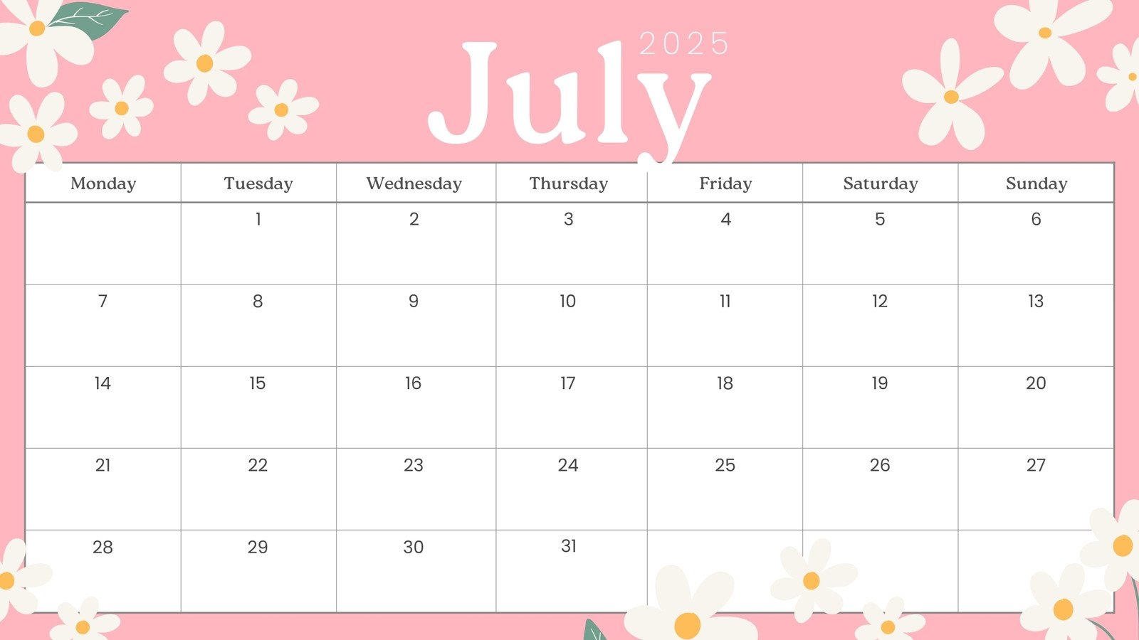 Free Printable Poster Calendar