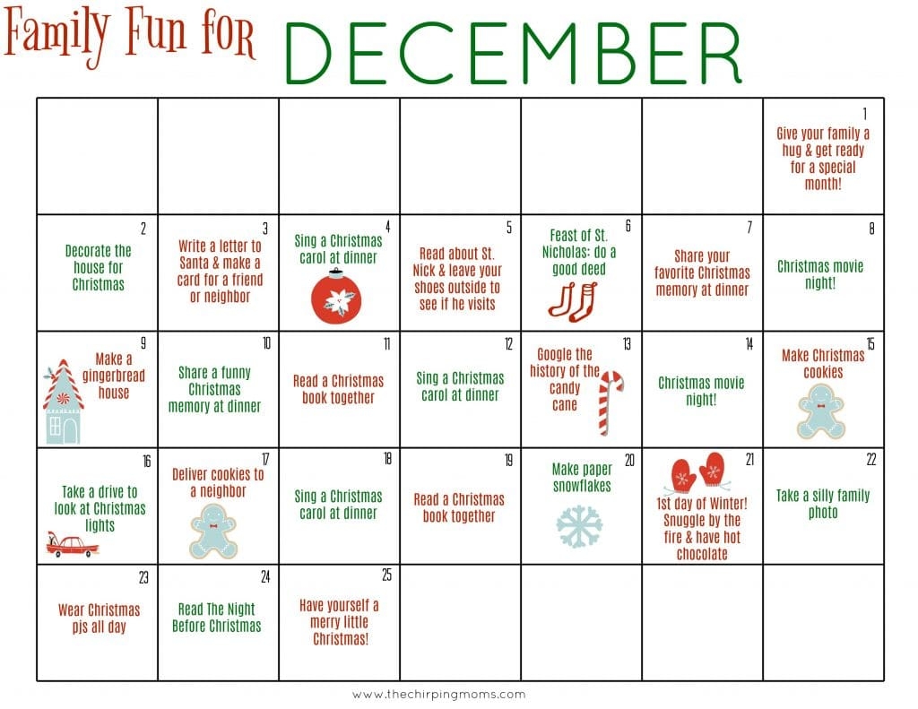 Free Printable December Family Calendar The Chirping Moms