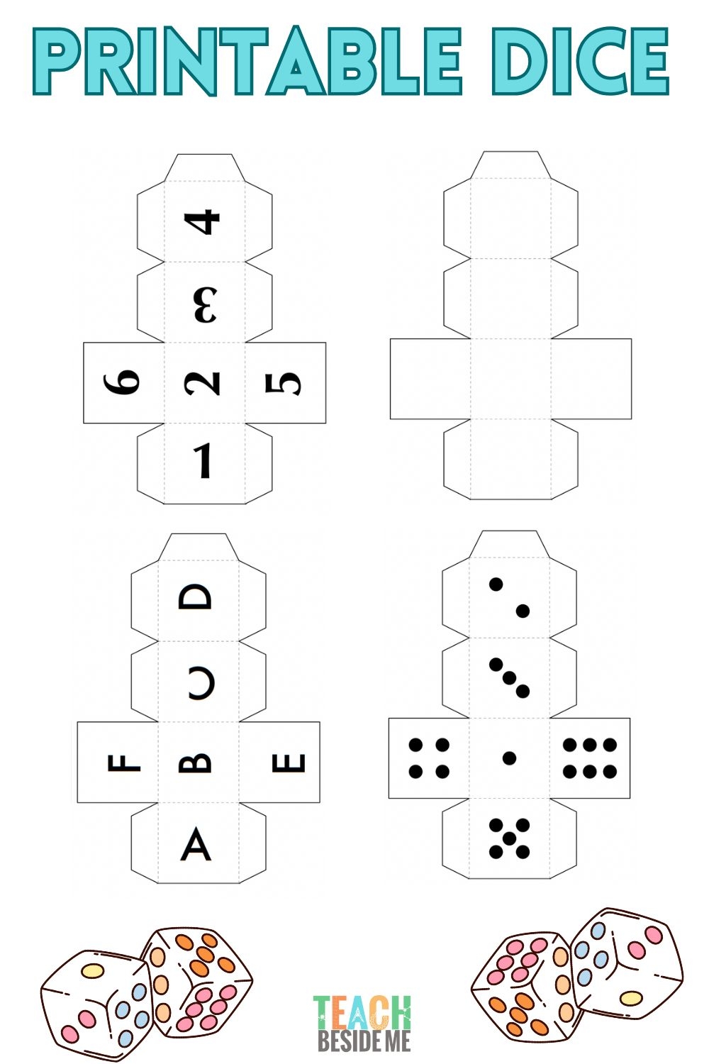 Free Printable Dice Dots Numbers And Letters Teach Beside Me