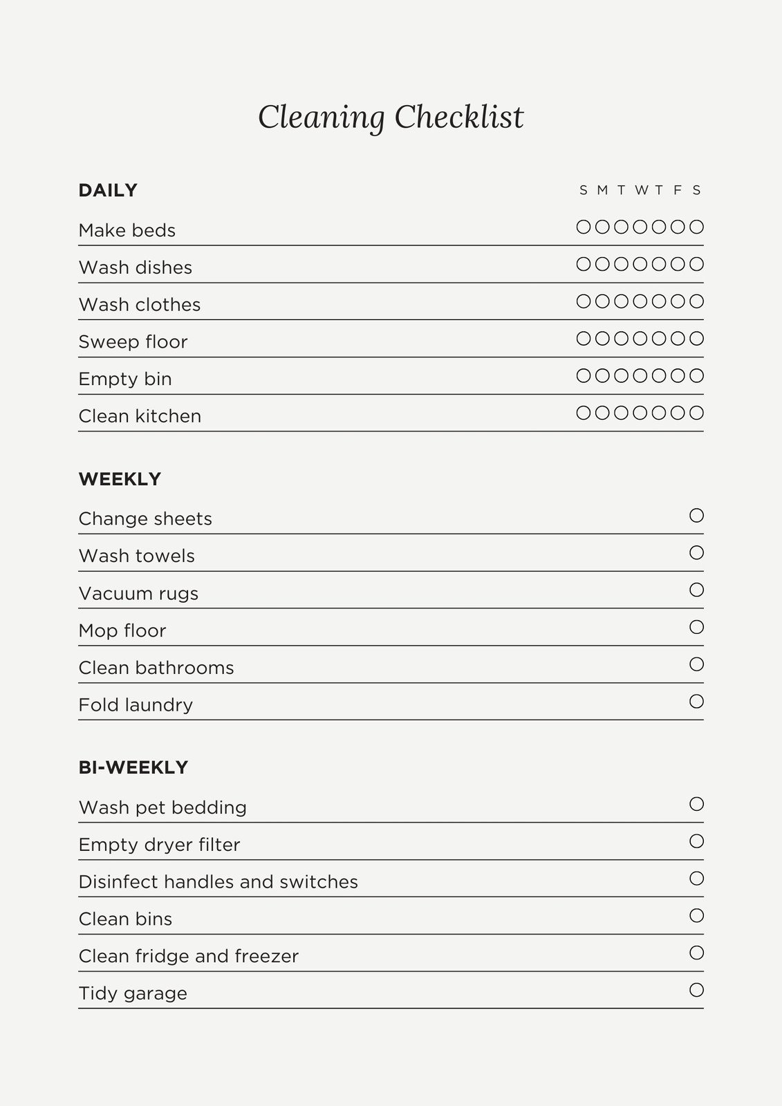 Free Printable Daily Checklist Template