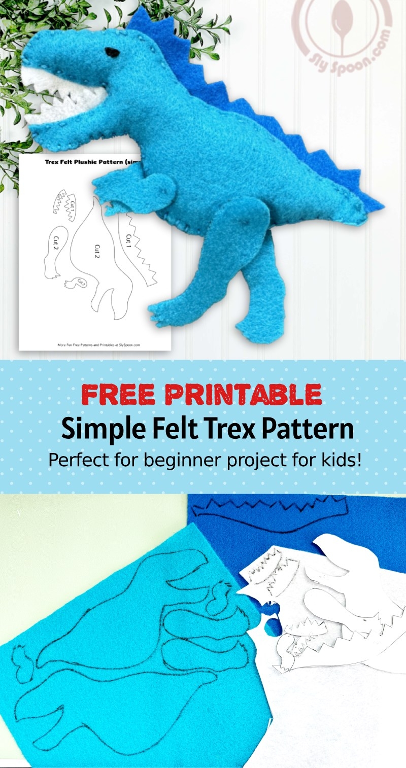 Free Printable Felt Trex Dinosaur Pattern Great For Beginners And Kids Sly Spoon