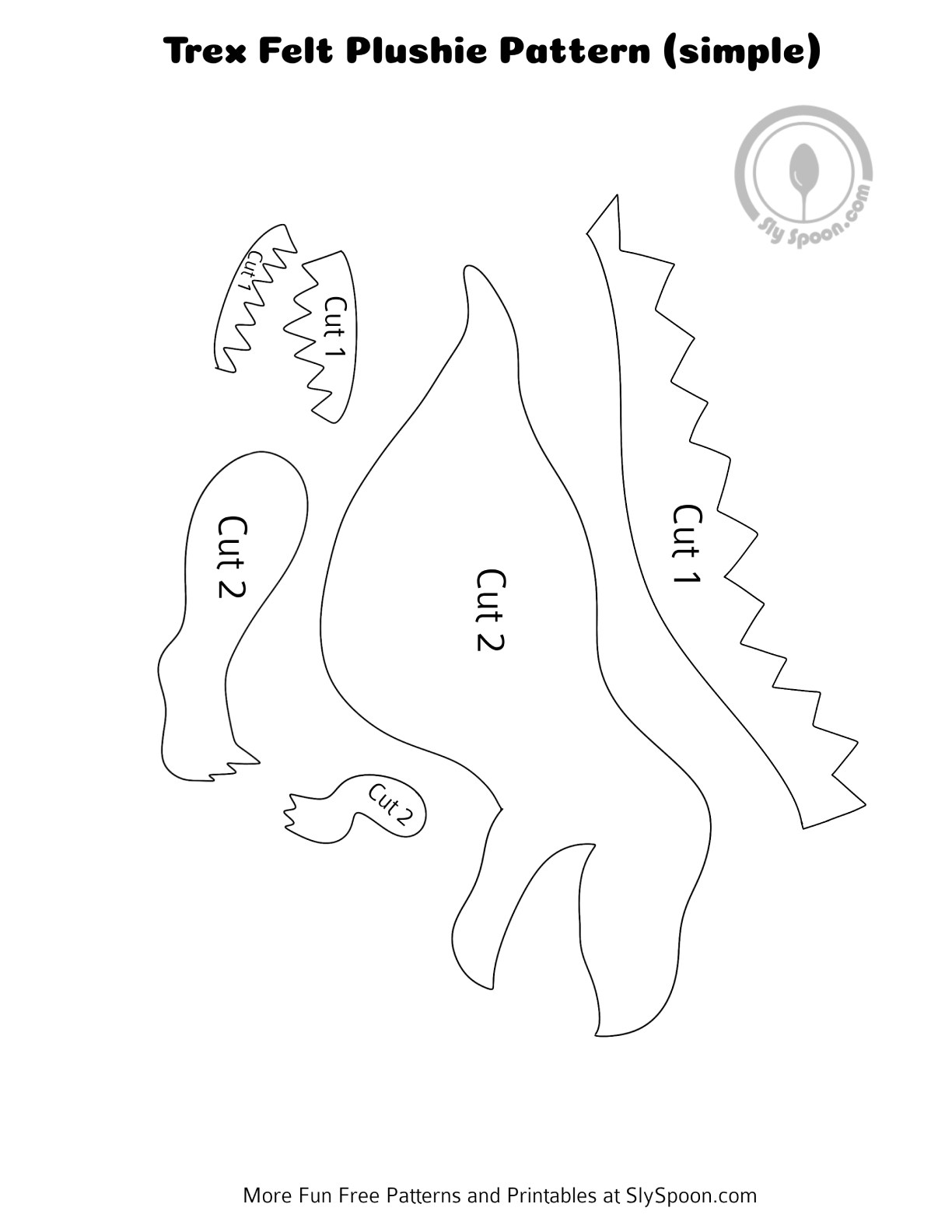 Free Printable Felt Trex Dinosaur Pattern Great For Beginners And Kids Sly Spoon