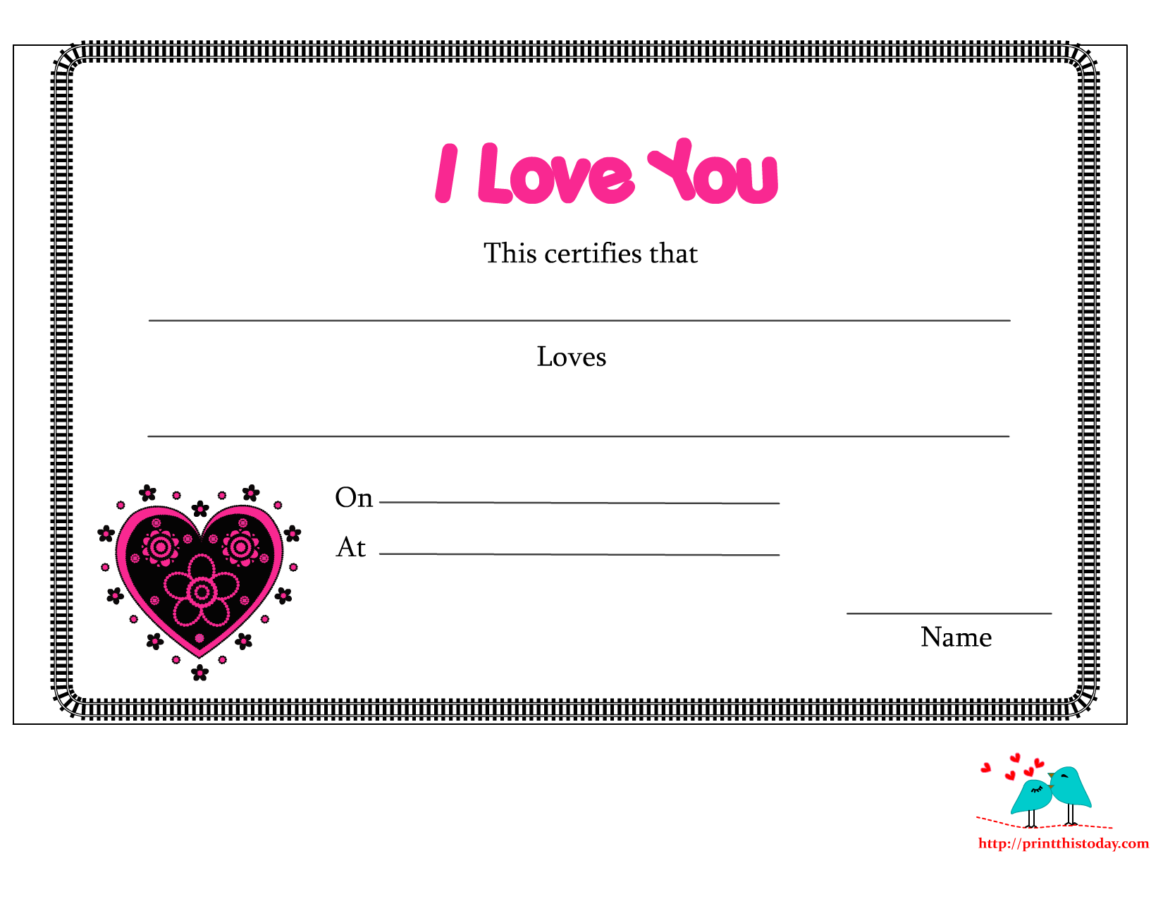 Certificate Of Love Printable