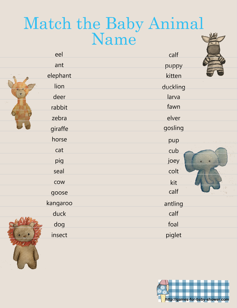 Free Printable Match The Baby Animal Game For Baby Shower