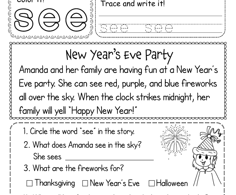 Free Printable New Year s Reading Worksheet