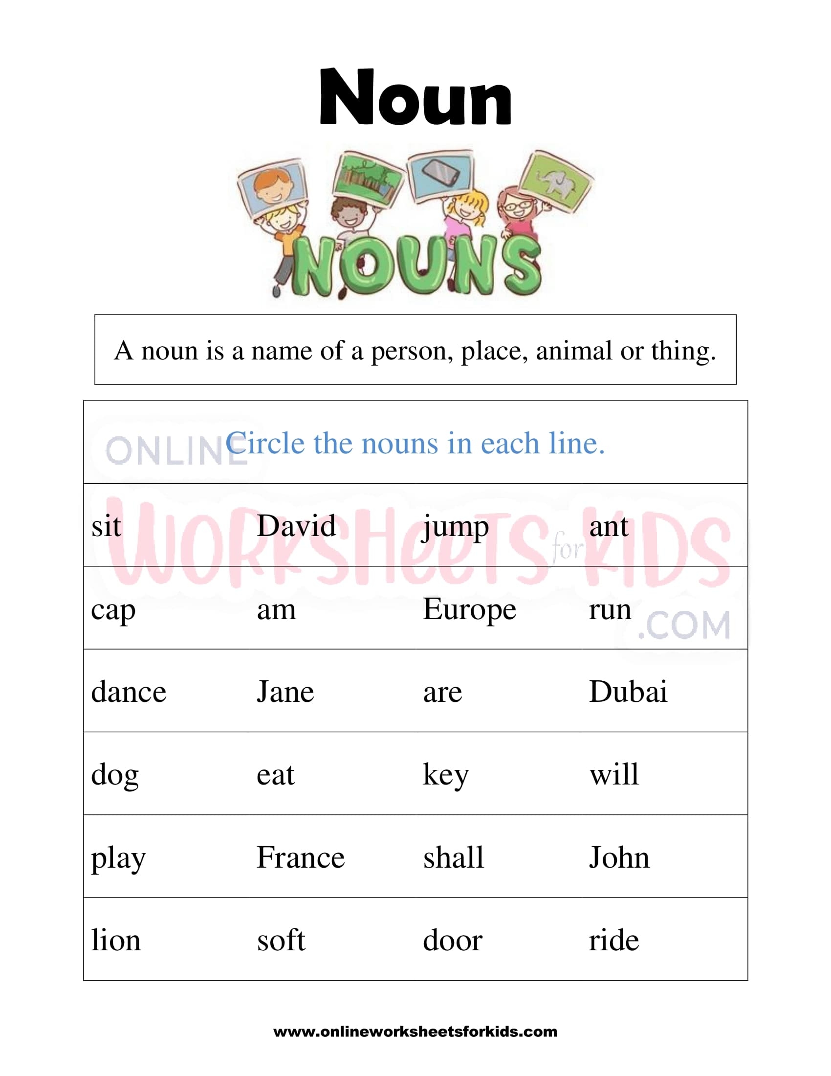 Free Printable Noun Worksheets For Grade 1 Worksheets Library