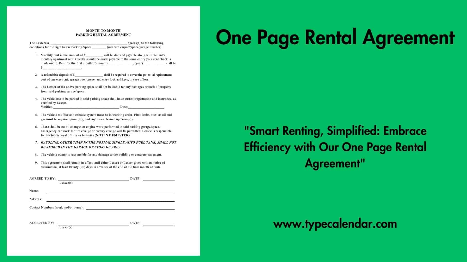 Free Printable 1 Year Rental Lease Form