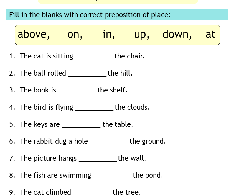 Free Printable Prepositions Worksheets