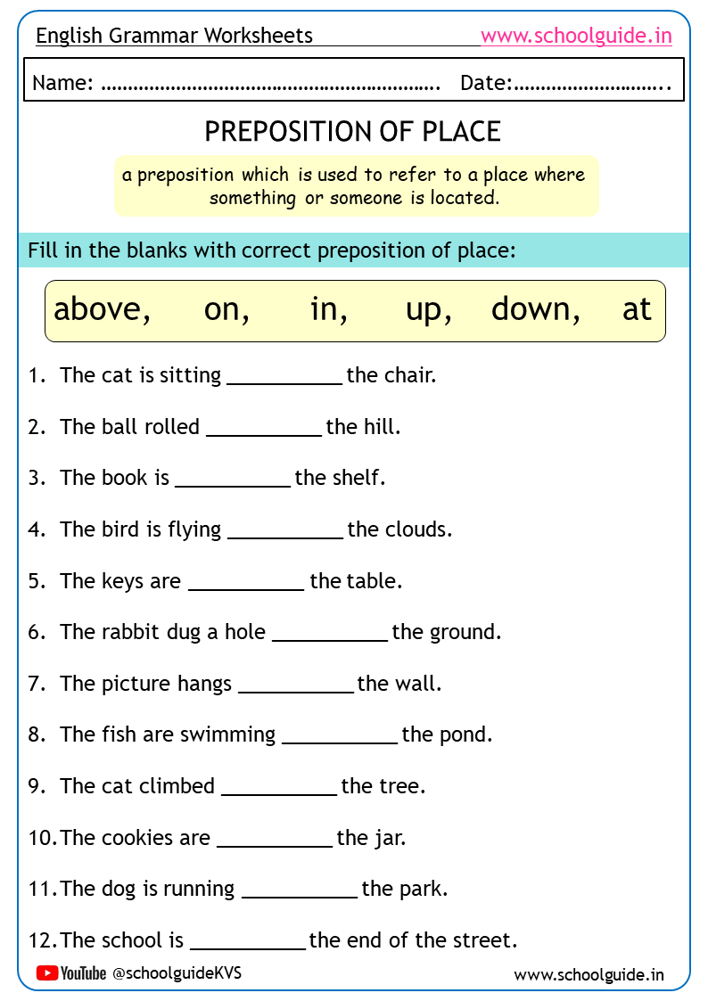 Free Printable Prepositions Worksheets