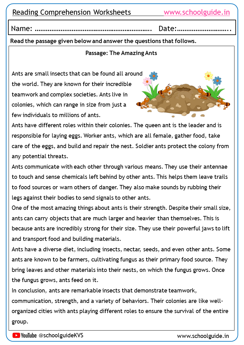 Free Printable Reading Comprehension Worksheets