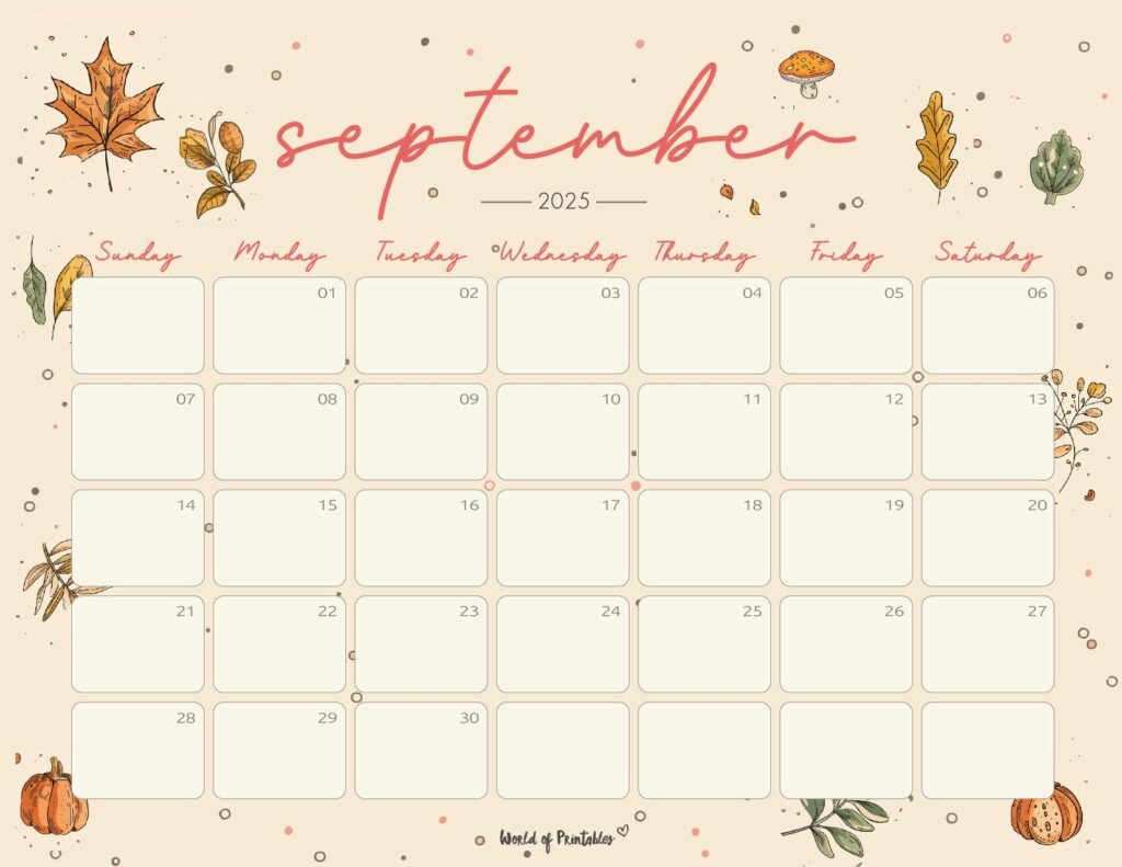 Printable September Calendar Colorful